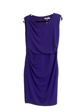 Grace Karin Dress Sz L Purple Draped Midi Sheath Wrapped Pleated Ruched Slimming